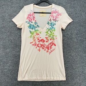 Vintage 90s Hollister Top Womens M Pink Floral V-Neck Fitted Long Y2K Preppy